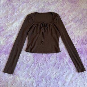 DAZY Solid Tie Front Ribbed Tee, Size M